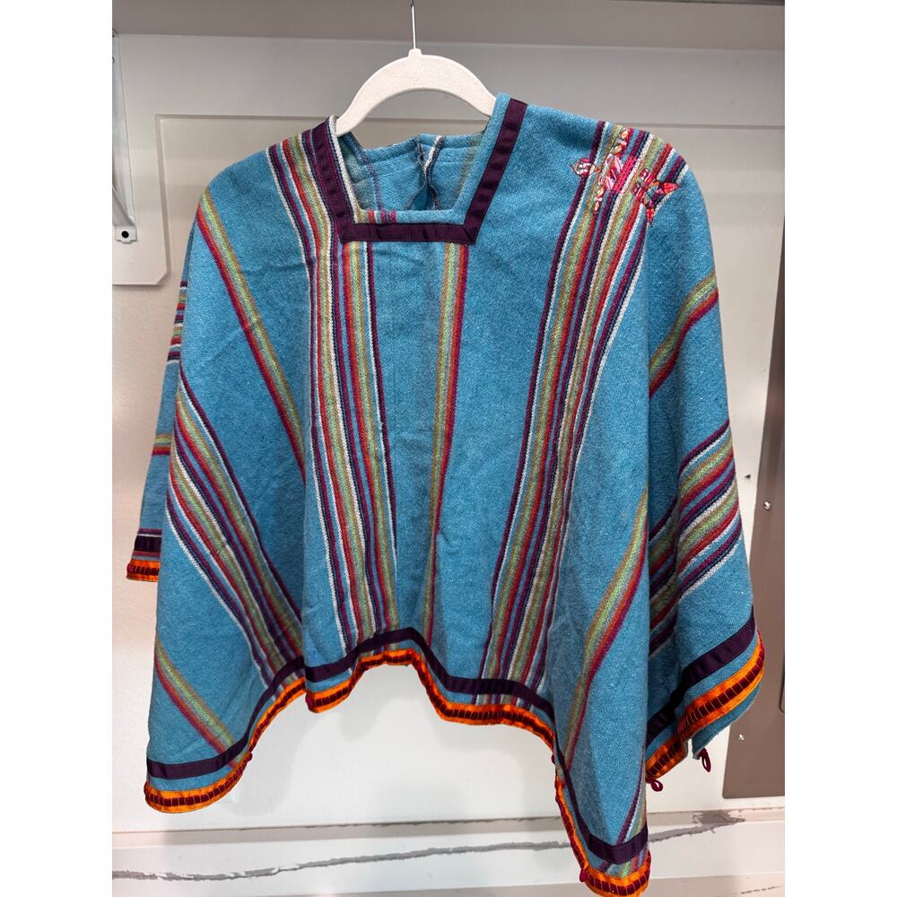 Tartin de Chocolat Girls Turquoise Multicolor Stripe Poncho Cape‎ Size 6 yrs